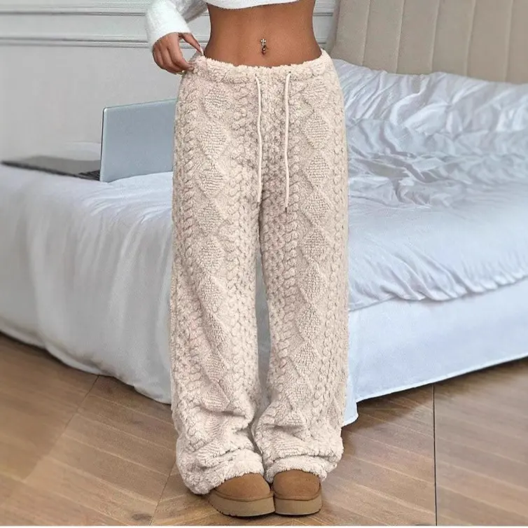 Women's Solid Color Front Tie Warm Casual Pants