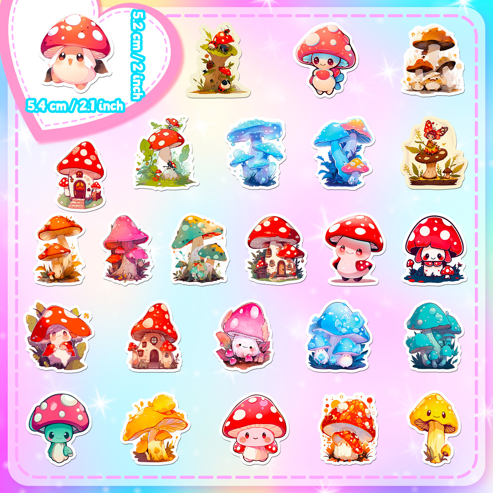 Title 6, 50 Fantasy Mushroom Stickers Psychedelic Cartoo...