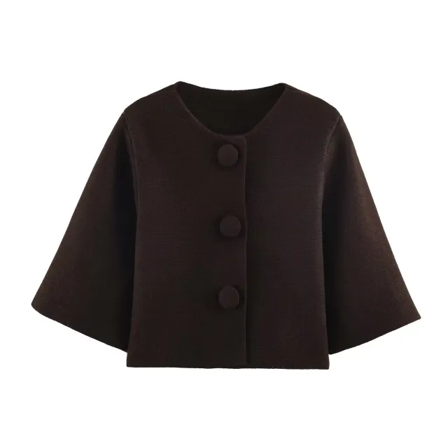 Feng New Womens Fashionable Casual Knitted Short Jacket Coffee - Shop at LoveMi