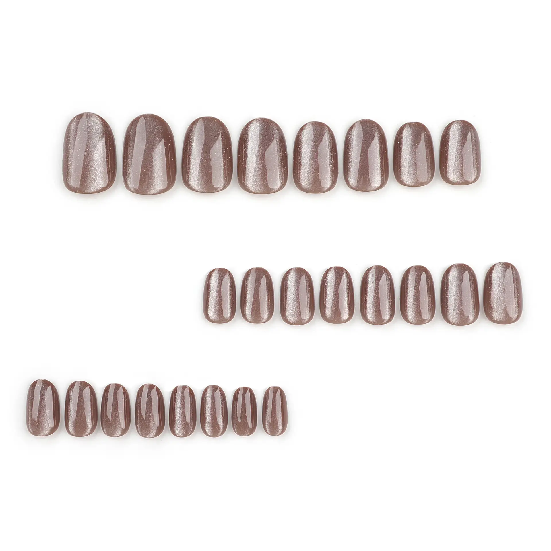 Short Round Deep Brown Solid-color Nail Tips That Brighten The Skin And Feature A Cat-eye Effect