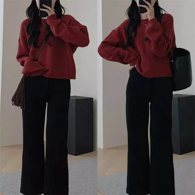 Green Raccoon Velvet Crew Neck Pullover Sweater Female Autumn And Winter Loose Idle Style Red - Shop at LoveMi