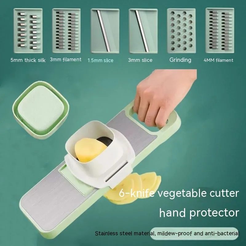 Multi-function Vegetable Chopper Household Stainless Steel Kitchen Grater - Avocado Green Plus 6 Blades