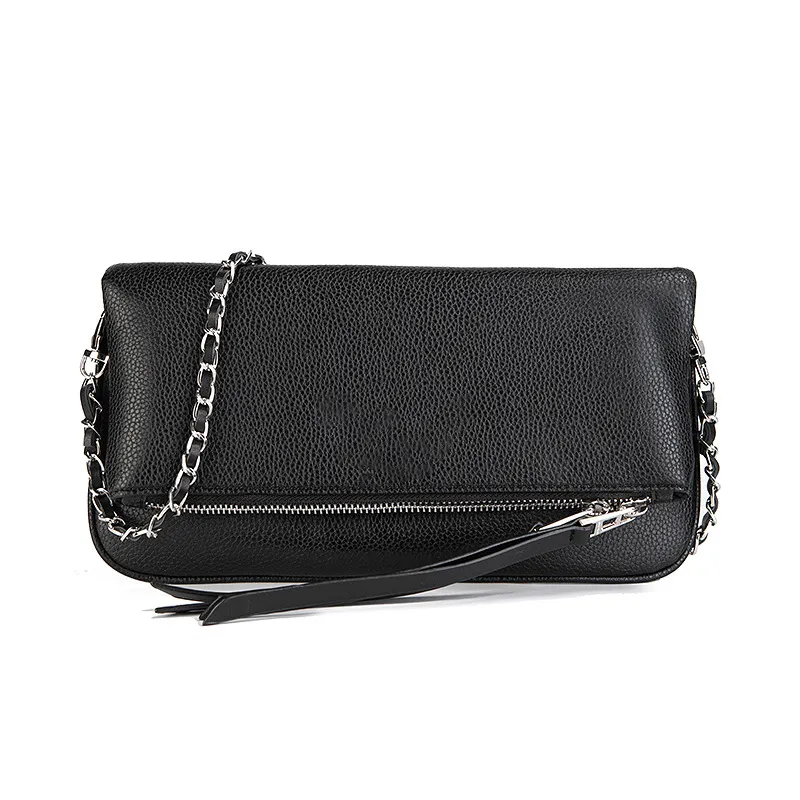 Fashion Chain Folding Clutch Women's Shoulder Messenger Bag - Black