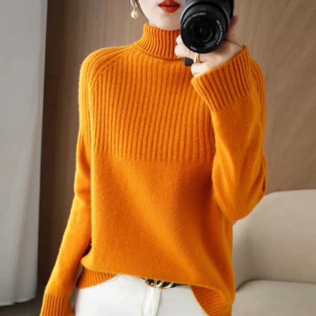 Loose High neck Sweater Base Layer For Women Horse Orange - Shop at LoveMi