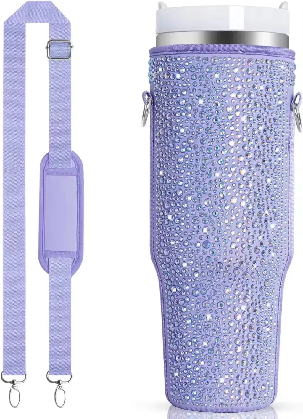 40 Oz Shiny Water Bottle Sets Handbag Adjustable Strap Pearlescent - Violet Ordinary Style