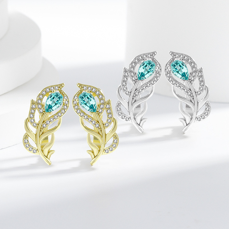 Fashionable Versatile Earrings Inlaid With Peacock-green Zircon