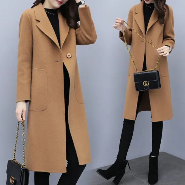 Mid length Loose Wool Overcoat Women's Coat Khaki - Shop at LoveMi
