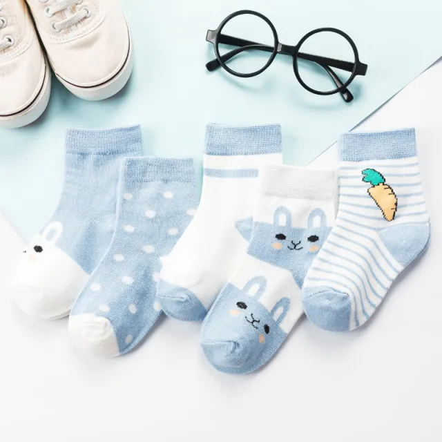 5 Pairs Children's Cotton Mid calf Length Socks Blue Radish Rabbit - Shop at LoveMi