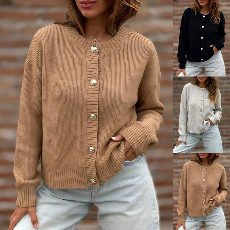 Womens Button-front Cardigan Long-sleeve Sweater