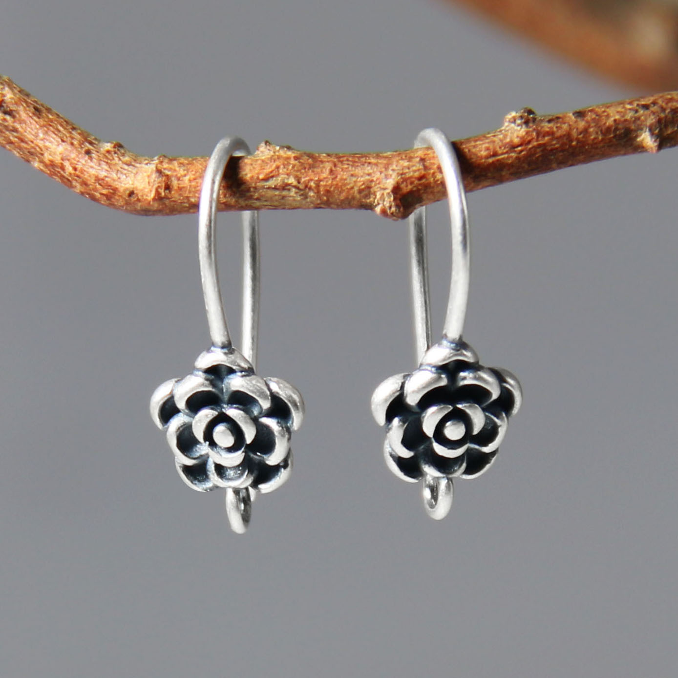 Sterling Silver Ethnic-style Flower Earrings Semi-finished Product product image