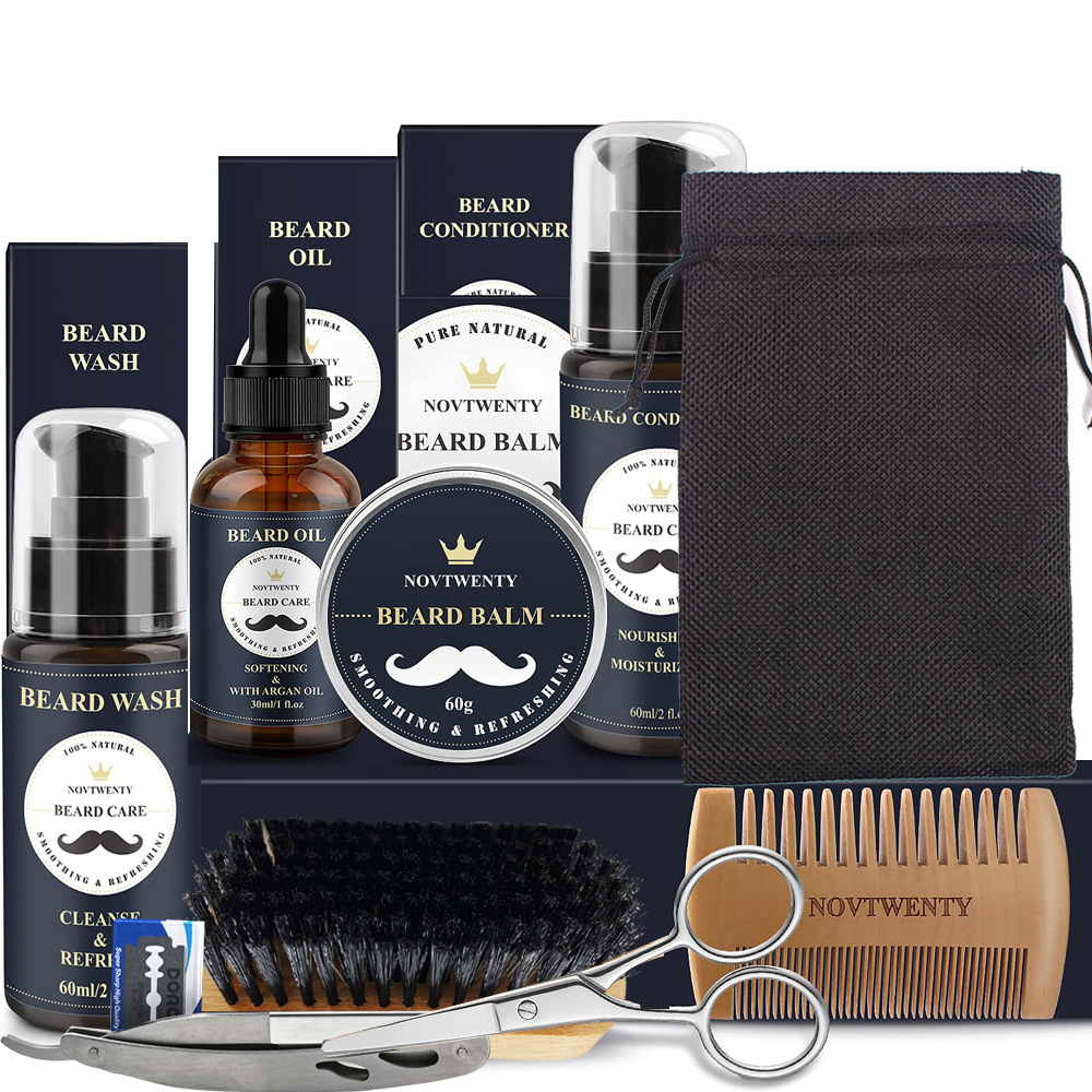 Care Roller Beard Care Balsam Comb Brush Pogonotomy Scissors Set — foto 5