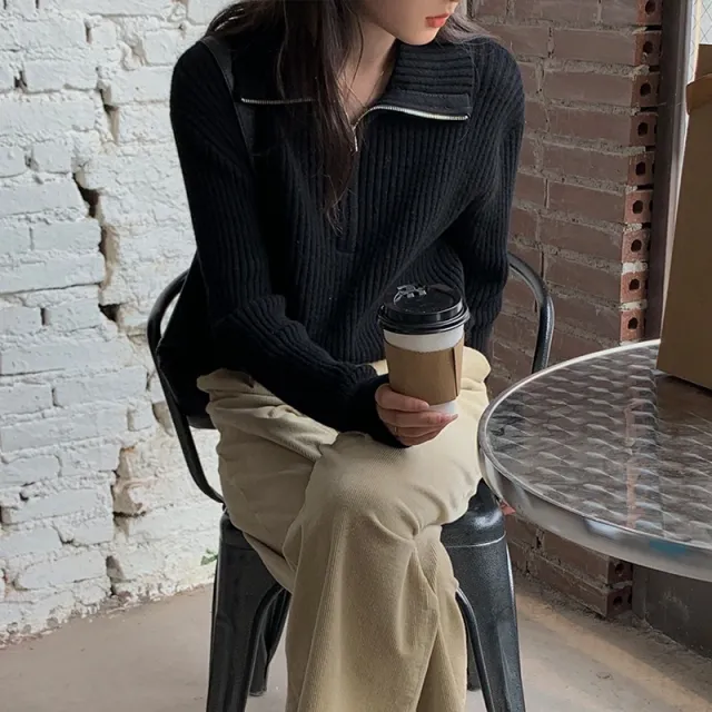 Autumn New Zipper Sweater Sweater For Women Loose Outer Wear Black - Shop at LoveMi