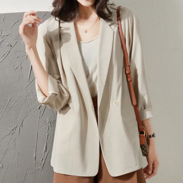 Thin Style In Beige Sun proof All matching Loose Breathable Suit Top Apricot - Shop at LoveMi