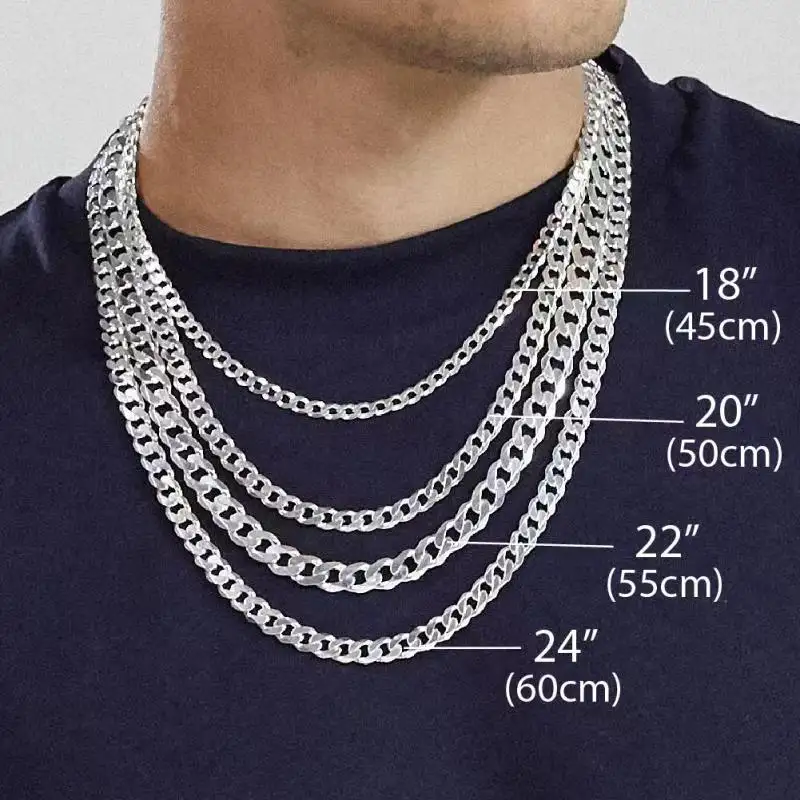 S925 Sterling Silver Simple Trendy Men's Curb Necklace Domineering