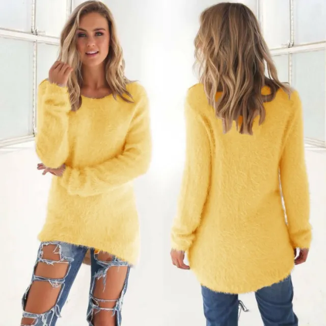Autumn And Winter Fashion Solid Color Long Sleeve Women's Sweater Yellow - Shop at LoveMi