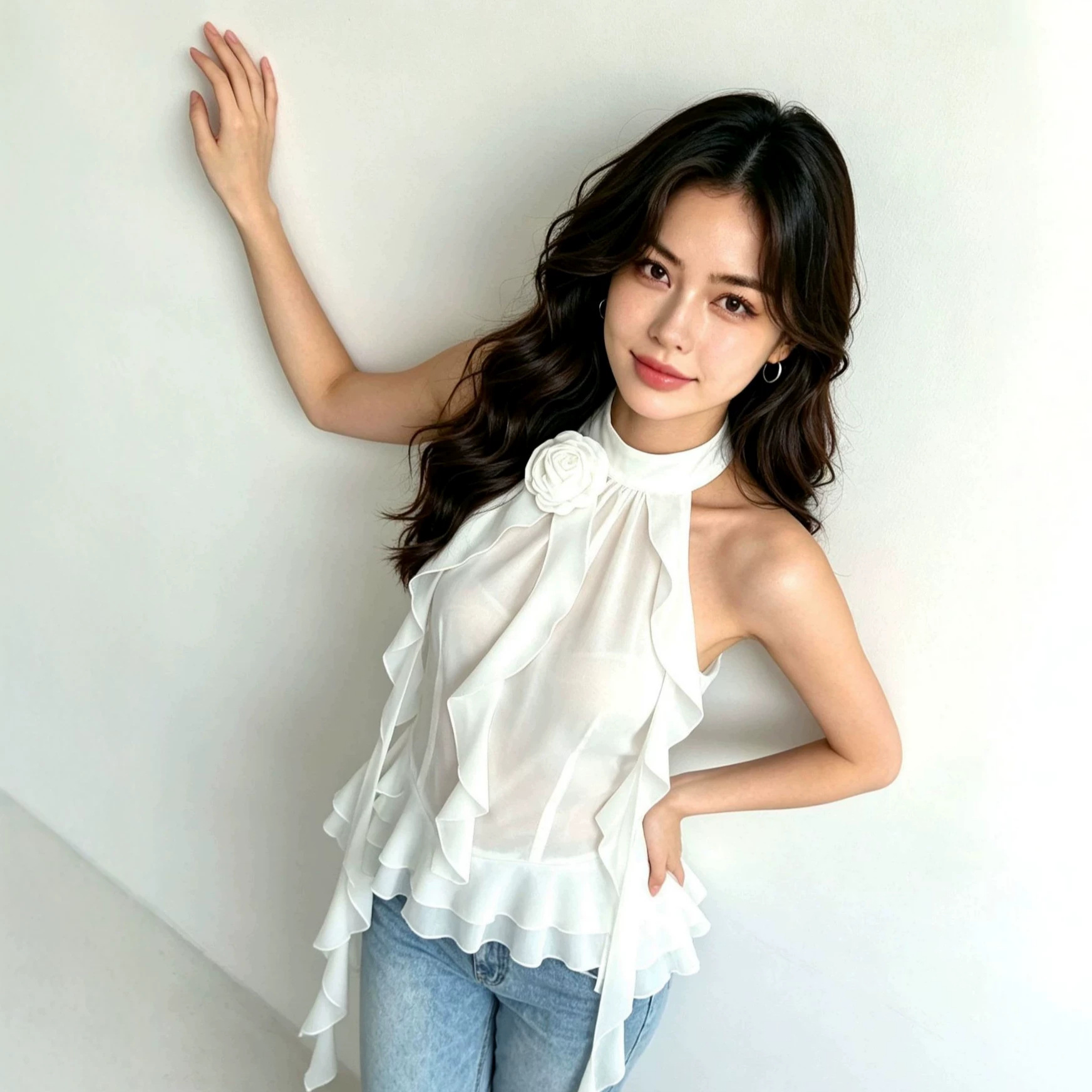 Women's White Halter-neck Sleeveless Blouse