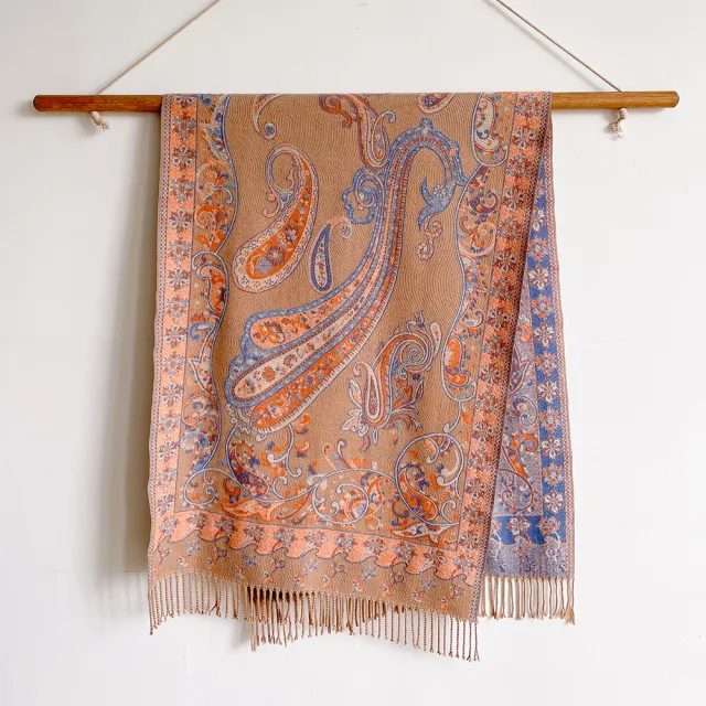 Women's Retro National Fashion Jacquard Artificial Cashmere Scarf Khaki - Shop at LoveMi