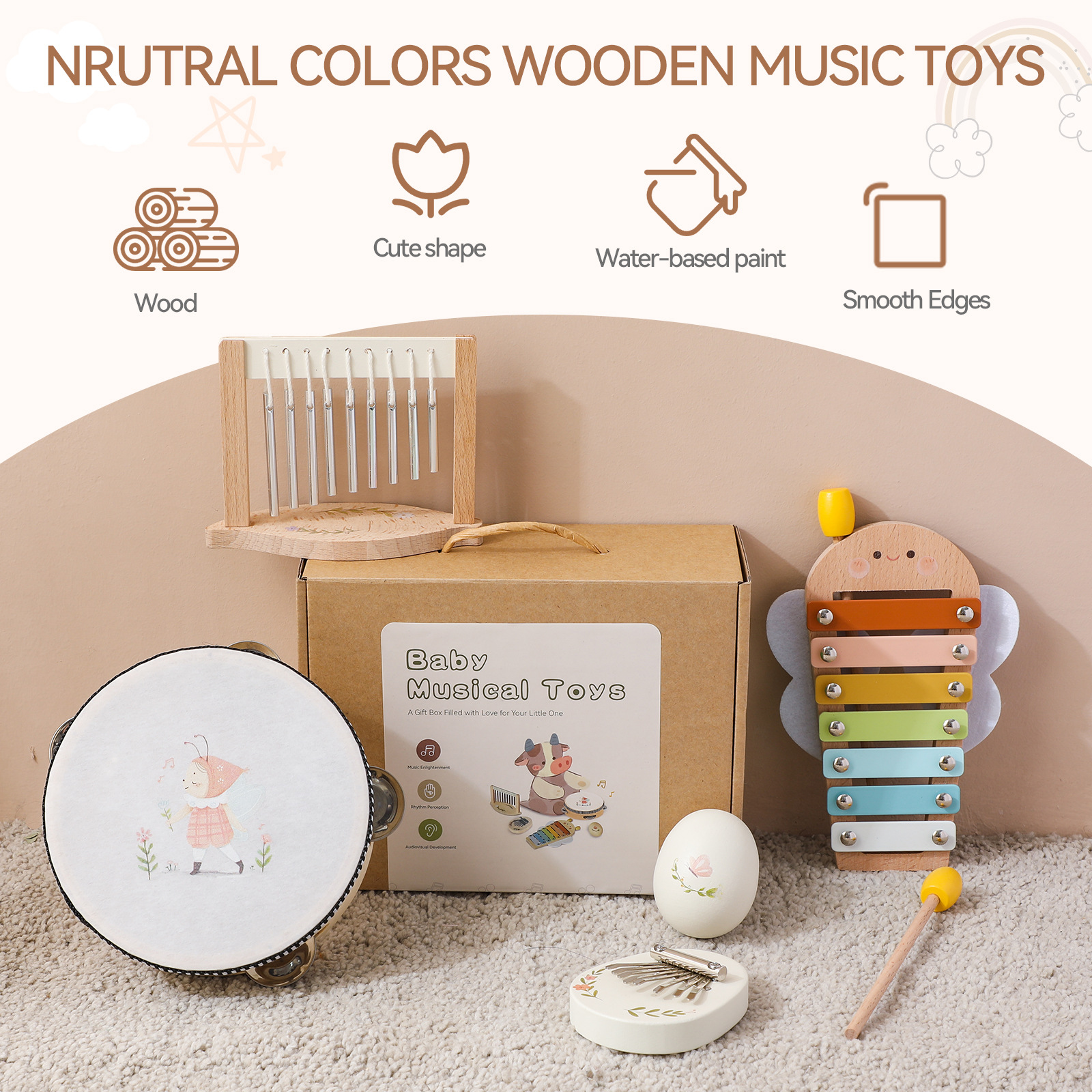 Educational Multi Functional Percussion Music Set Cute Garden Flower And Bee Pattern Drum Set