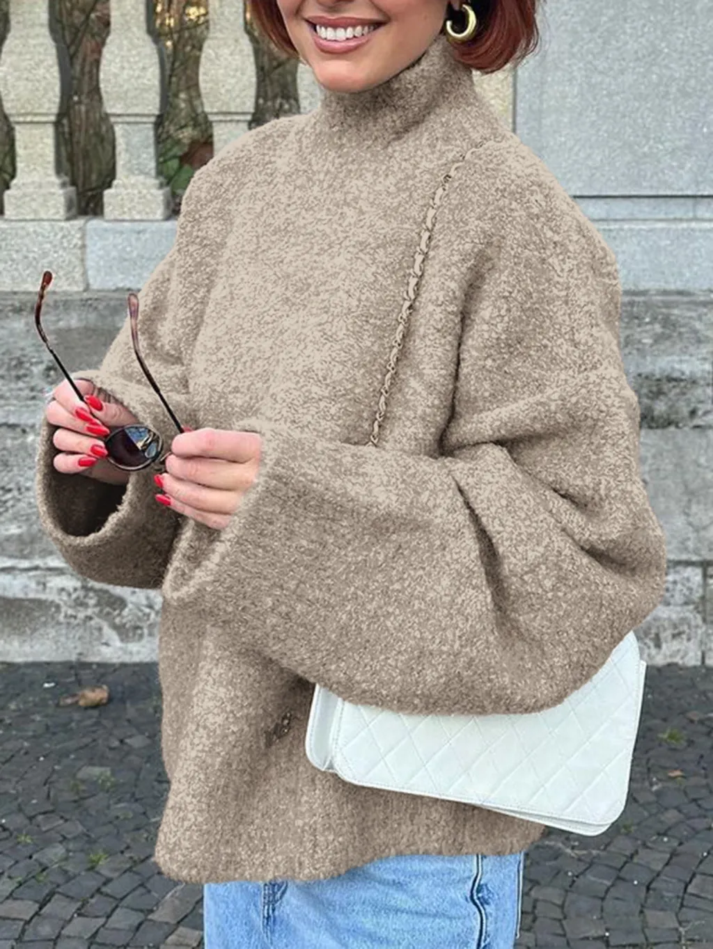 European And American Leisure Wool Long-sleeved Coat - Khaki