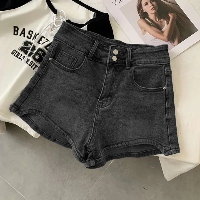 Women's Thin Stretch High Waist Denim Shorts Black - Shop at LoveMi