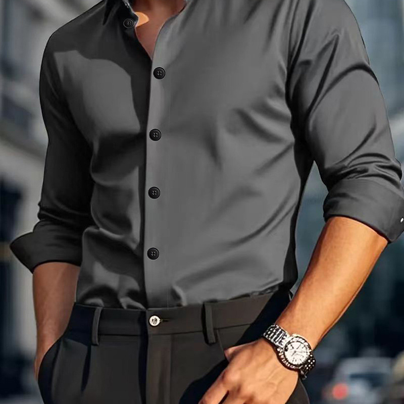 Men's Casual Solid Color Long-Sleeve Shirt