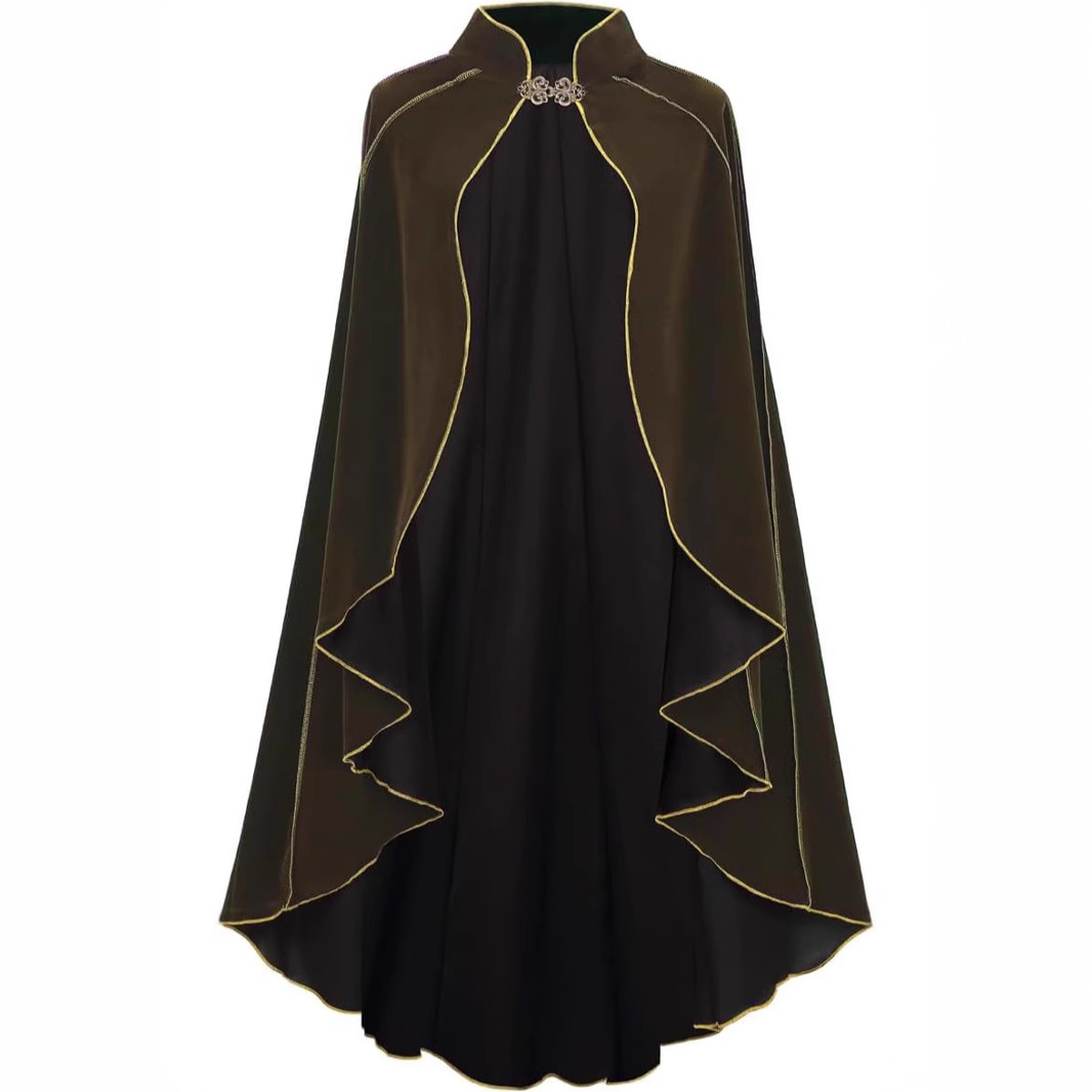 Medieval Suede Velvet Cloak With Vintage Gold Trim
