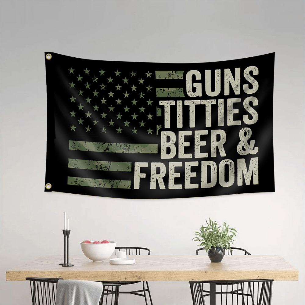 Guns Titties Beer Freedom Flag - Image 2