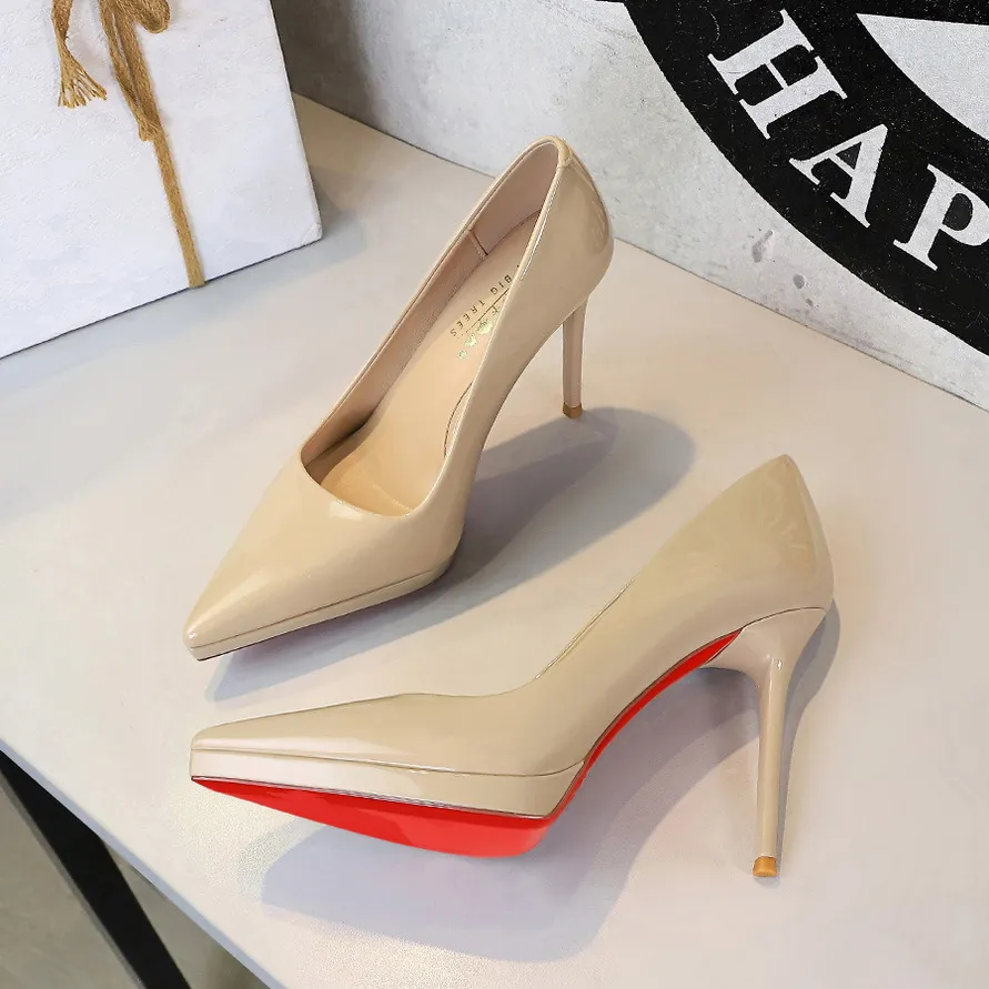 Professional Sexy Stiletto Heel Patent Leather Pumps - Khaki