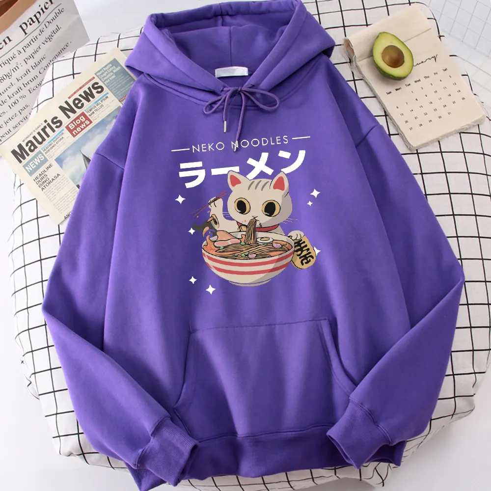 Fashion Cat Print Women's Pullover - Purple