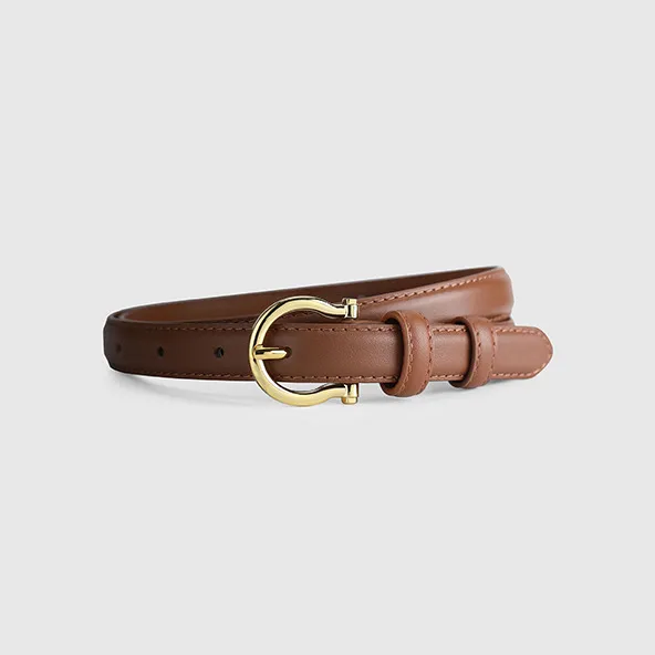 French Gold Buckle Genuine Leather Belt Women Coffee - Shop at LoveMi
