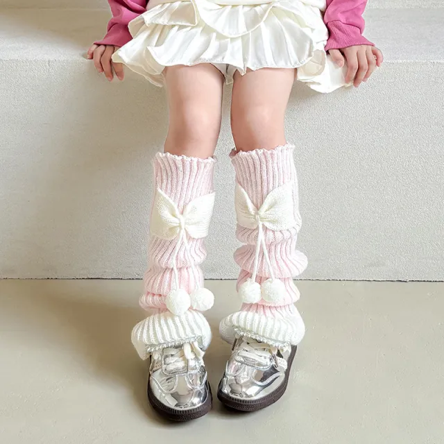 Lolita Bow Cute Knitting Wool Calf Socks Pink - Shop at LoveMi