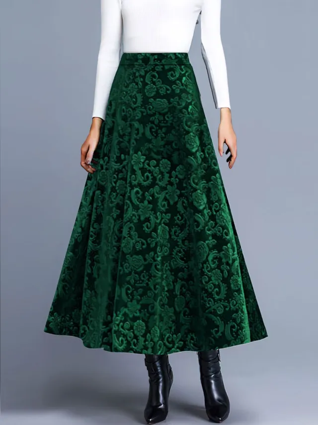 Spring And Autumn New Sexy European And American Simple Velvet Print Skirt Women Green - Shop at LoveMi