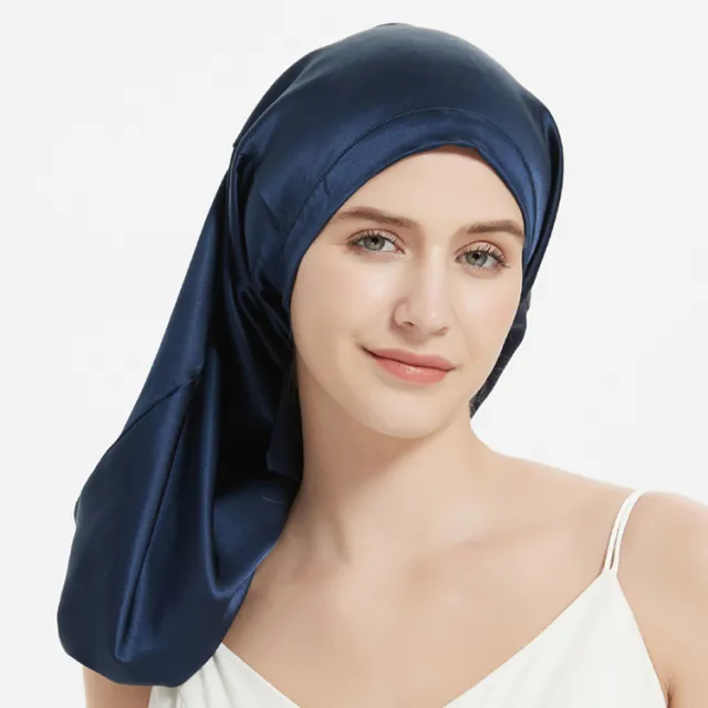 Women's Simple Silk Long Lace up Nightcap Navy Blue - Shop at LoveMi