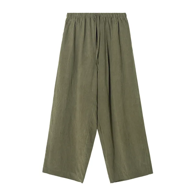 Design Elastic Waist Stone Washed Tencel Matte Casual Trousers Army Green - Shop at LoveMi
