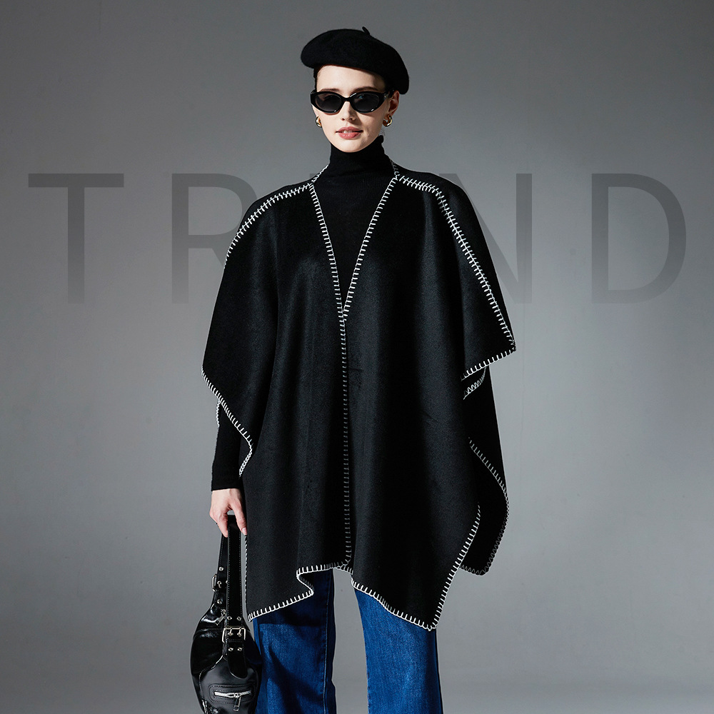 Women's Double-faced Woolen Goods Black Shawl