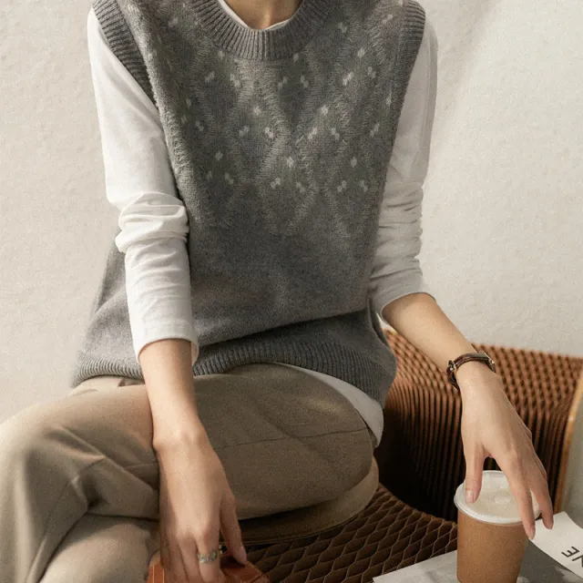 Women's Round Neck Sweater Vest Bandage Dress Knitted Vest Gray - Shop at LoveMi