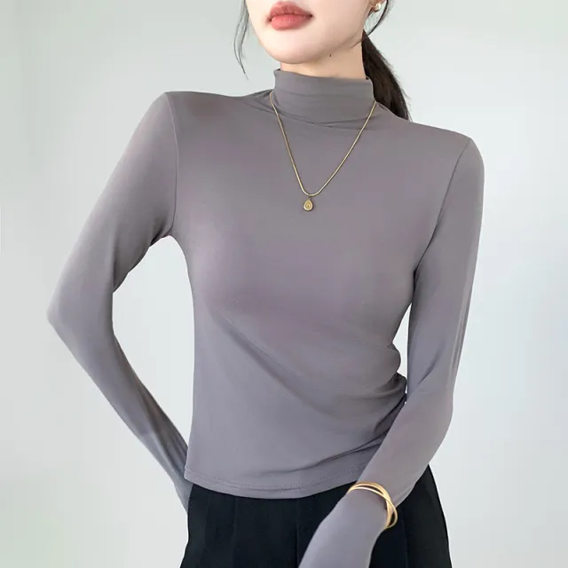 Slim Fit Warm Outer Wear Long sleeved T shirt Top Smoky Gray - Shop at LoveMi