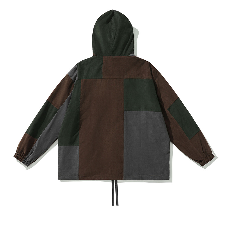 Autumn Mountain Outdoor Stitching Corduroy Color Block Hooded Jacket