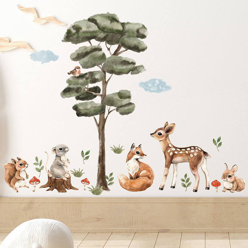 Title 4, Cartoon Big Tree Cute Small Animal Self-adhesiv...