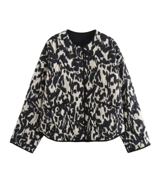 Women's Leopard Print Crew Neck Coat Black And White - Shop at LoveMi
