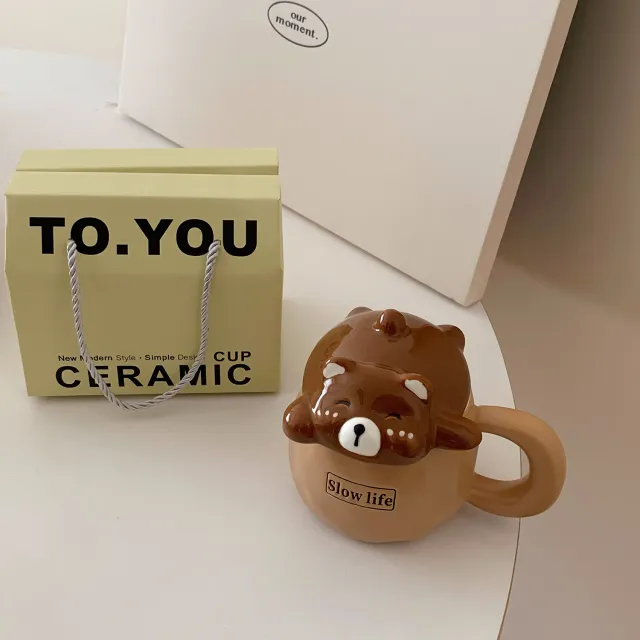 Cute Water Glass Couple's Creative And Beautiful Birthday Gift With Lid Brown Portable Gift Box - Shop at LoveMi