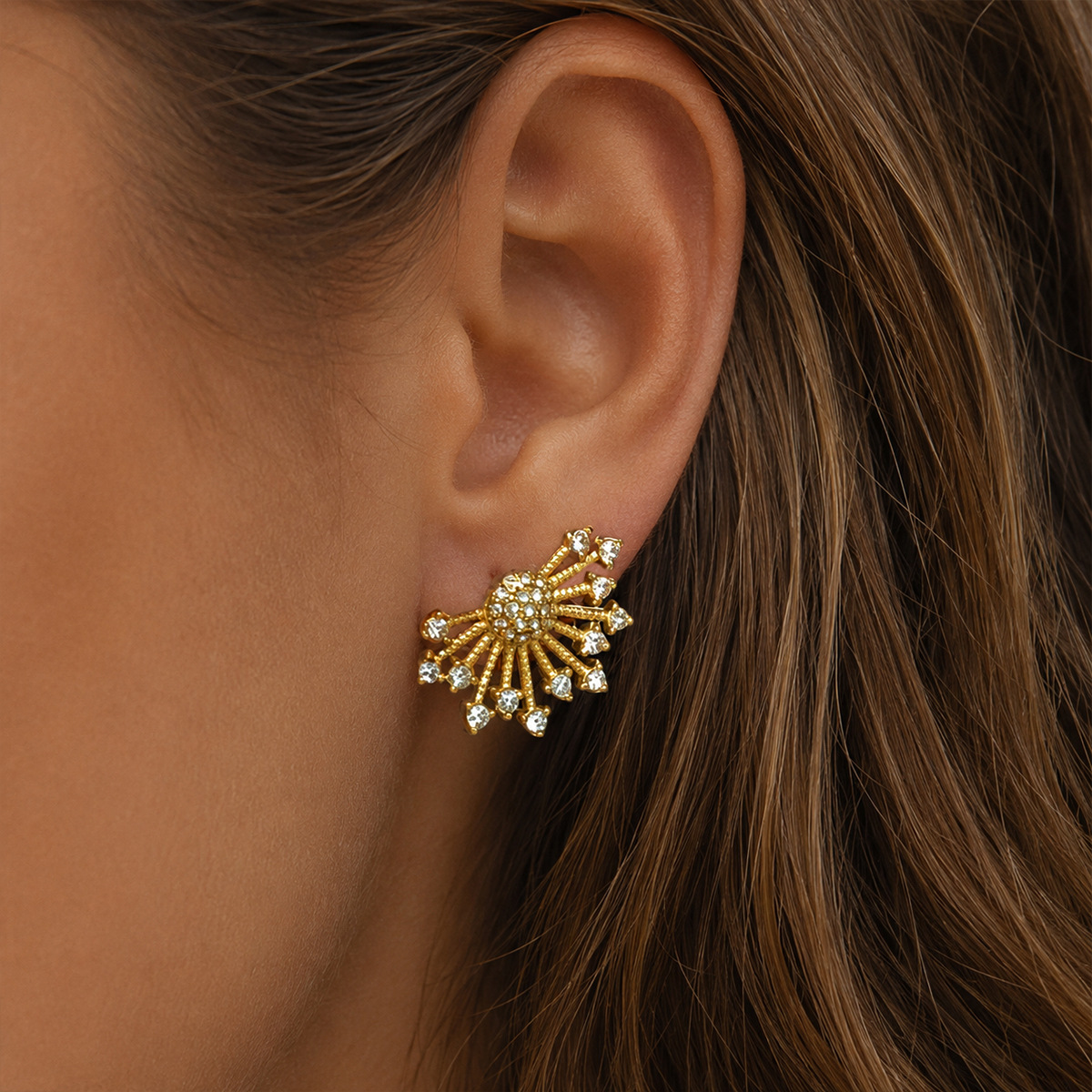 Stainless Steel Radiant Firework Style Diamond-Encrusted Earrings For Women
