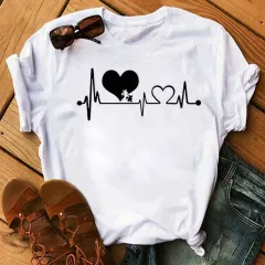 New Spring Summer Women's Wear Short Sleeve Nurse Heartbeat Printed T-shirt Bottoming Shirt Top - Color62222 - View 1