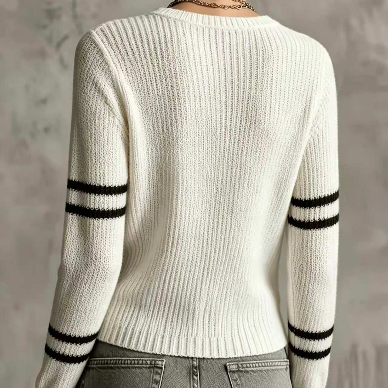 American-style Vintage Black And White Striped Knitted Long-sleeve Sweater 1a28a1b1 3ccb 41a3 9b9b 05afa1ee85d0