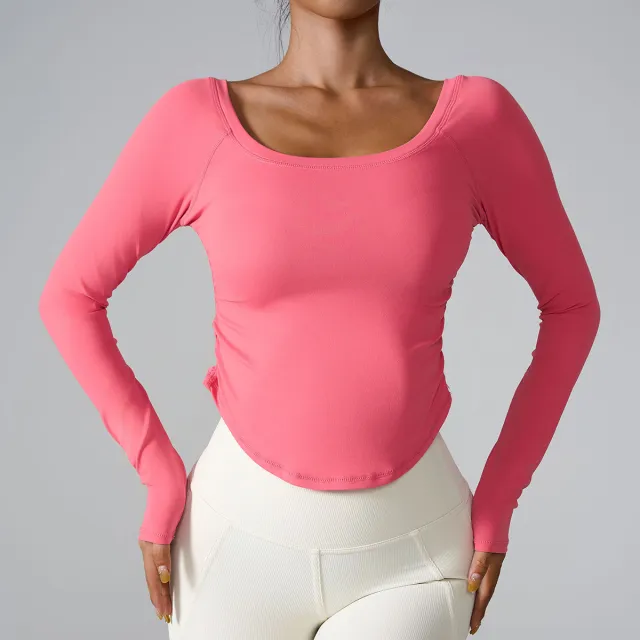 Sports Long Sleeve Skinny Yoga Clothes Women Peach Pink - Shop at LoveMi