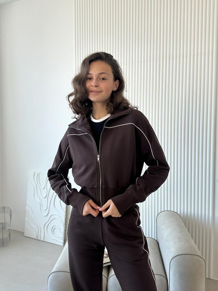 Ensemble Décontracté Femme Pull Zippé Pantalon