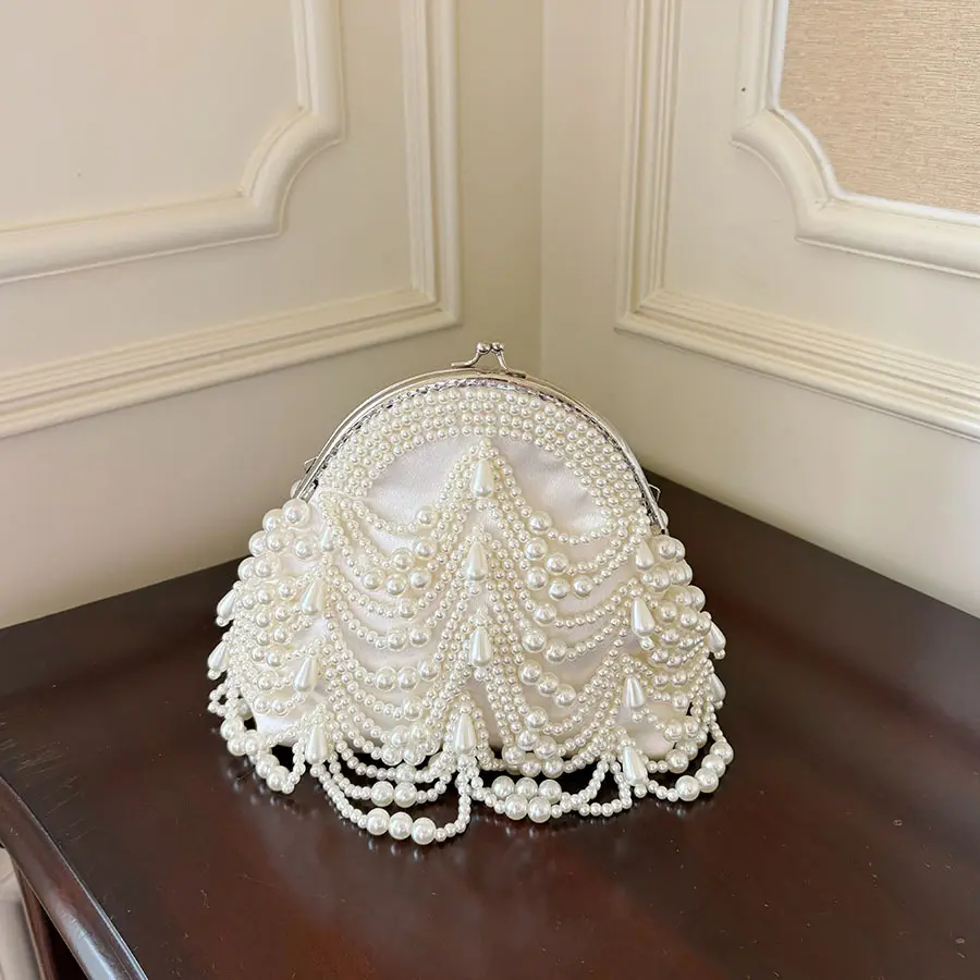 French-style Vintage Elaborate Pearl-tasseled Evening Bag