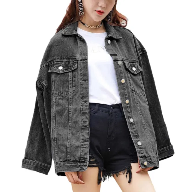Baggy Casual Jacket Long Sleeve Plus Size Top Black And Gray - Shop at LoveMi