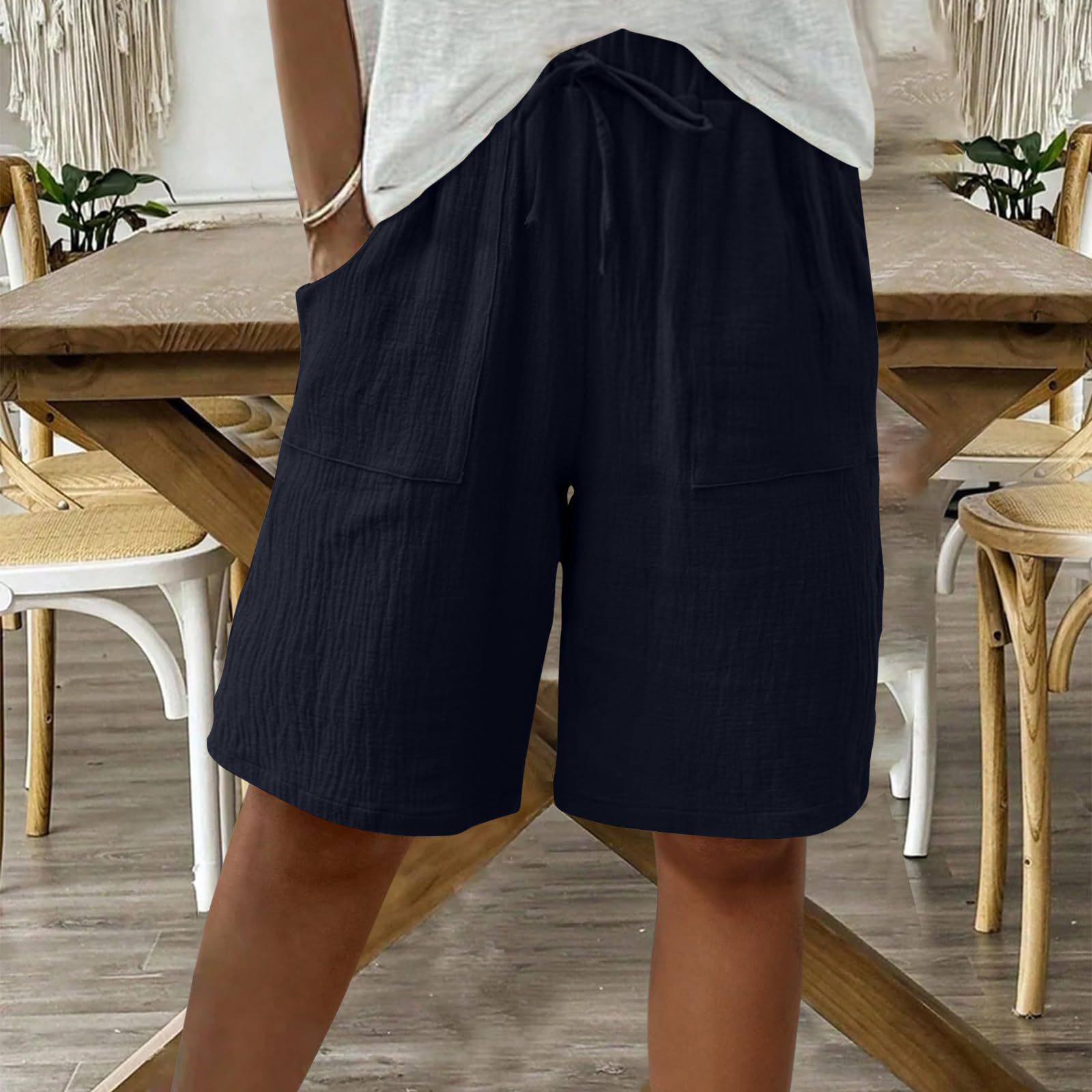 Relaxed Fit Cotton Straight-Leg Capri Pants - Mid-Rise