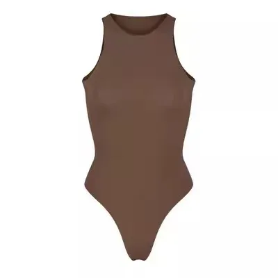 Solid Color Sleeveless Tight High Elastic One piece Vest For Women Brown - Shop at LoveMi